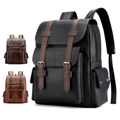 Mochila de piel sintética para hombre, mochila grande para portátil, mochila negra para adolescentes y niños, mochila marrón, 2023