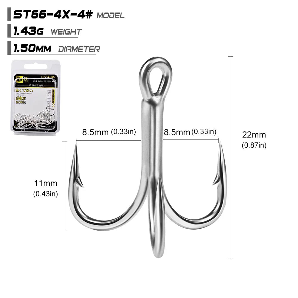 10pcs 4X 5/0# 4/0# 3/0# 1/0#-1# 2# 4# Super Strength Hooks Reinforced anchor Fishing Hook High-Carbon Steel Tin Treble Hook