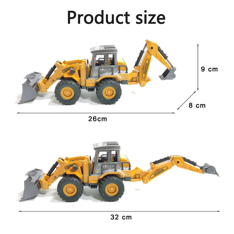 2 in 1 Toys for Boys Alloy Tractor Kids Excavator Bulldozer Miniature Truck Model Diecast Engineering Vehicle Children Gifts