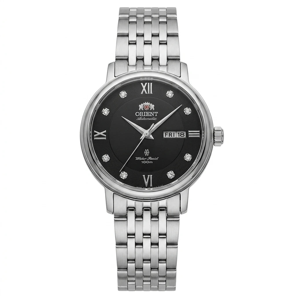 Relógio feminino automático bicolor calendário duplo em aço inoxidável