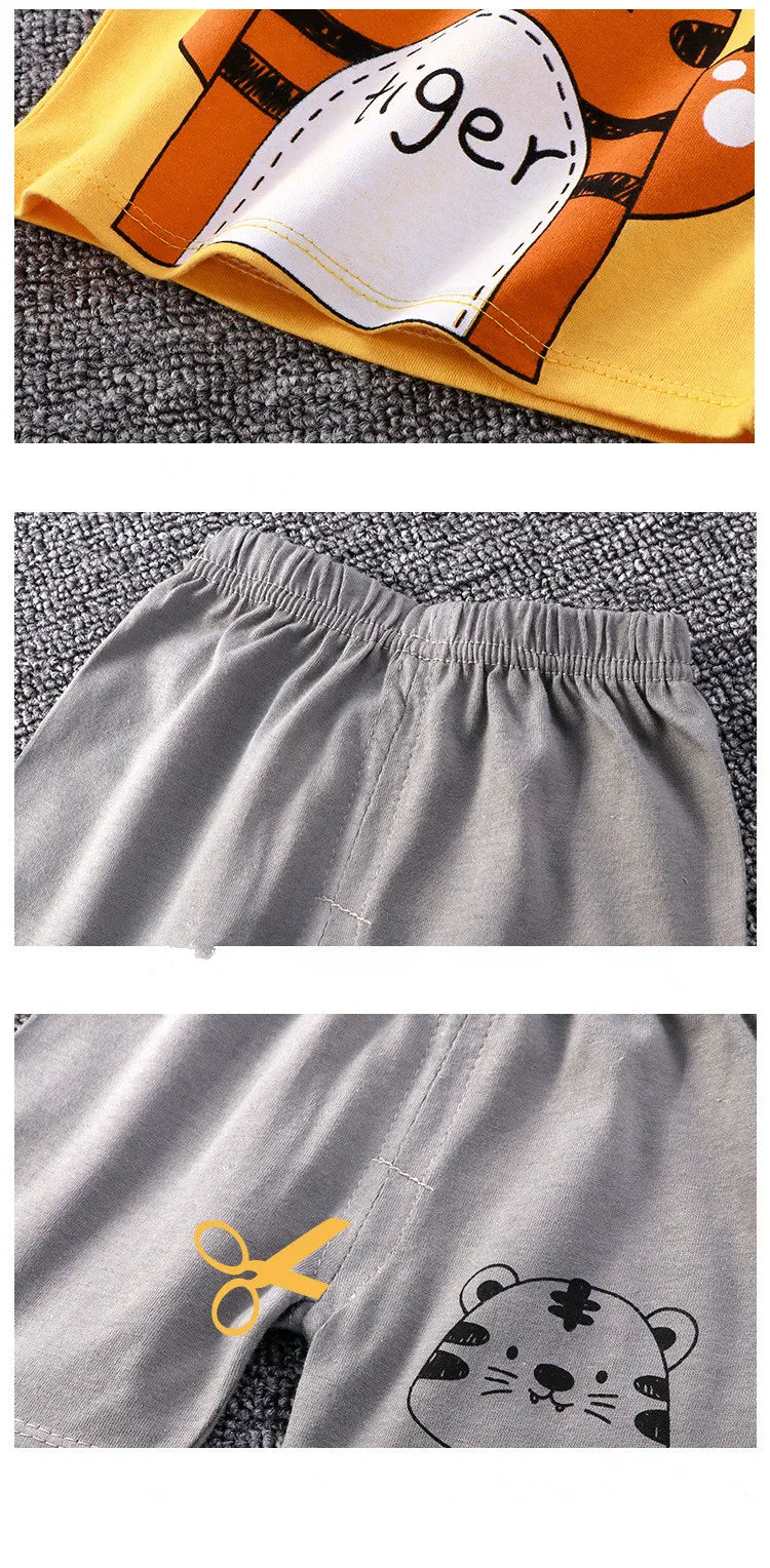 New Boys Summer Clothing Set Full Bear Print Cotton Short Sleeve T-shirts and Shorts 2PCS Breathable Outfit For Girls