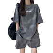 Camiseta e shorts de tintura de gravata de 2 peças para mulheres, manga curta solta, perna larga, roupa esportiva para estudantes, terno da moda coreana