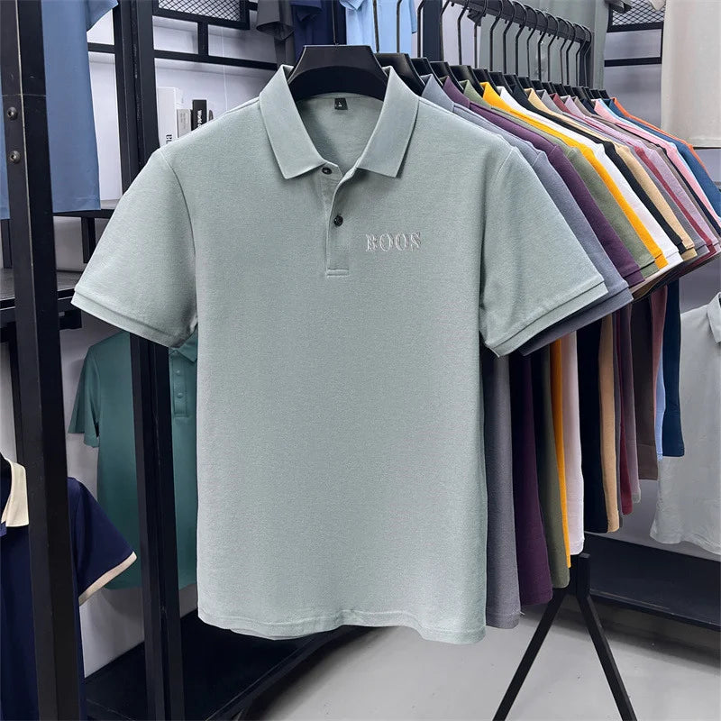 Cotton100% Men's Summer High Quality Short Sleeves Polo Shirt Lapel Button Letter Printing T-Shirt Business Leisure Men Clothing