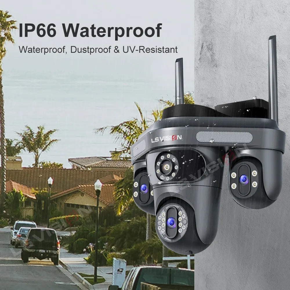 LS VISION 15MP Three Screen WiFi Camera Outdoor Three 360°Rotation PTZ IP Camera Human Auto Tracking Video Surveillance Cam CCTV