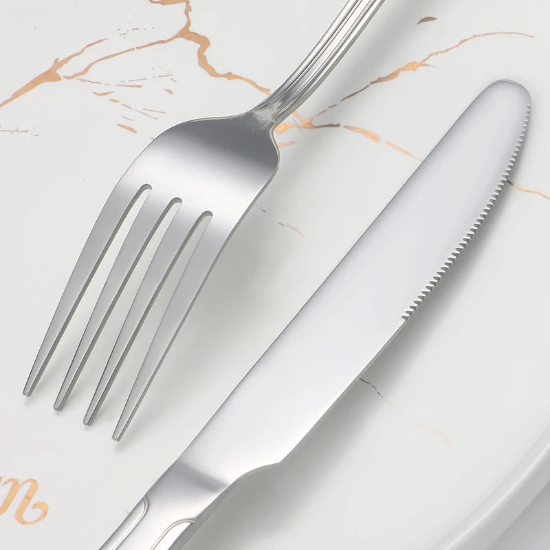 6/30pcs Stainless steel cutlery set steak knife and fork dessert fork and spoon high-end suitable for restaurants and hotels