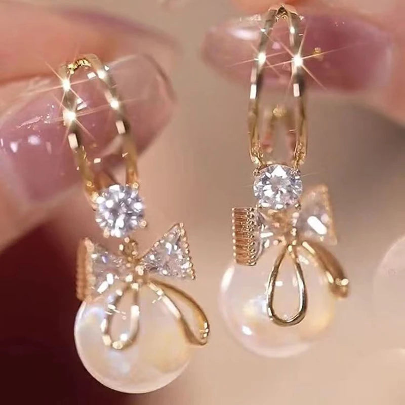 Blue Heart Shaped Zircon Long Tassel Gold Color Ear Wire for Women Elegant Exquisite Temperament Ladies Wedding Party Jewelry