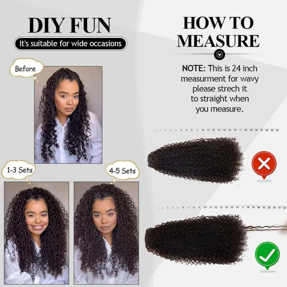 Kit extensões de cabelo cacheado Jerry Curly 65cm clip in 7 peças sintéticas para cabeça completa