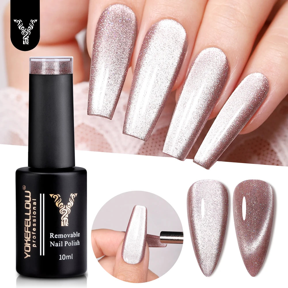 Esmalte de uñas en gel YOKEFELLOW Cat Eye de 10 ml, esmalte de uñas magnético plateado, esmalte de uñas en gel profesional para manicura DIY.