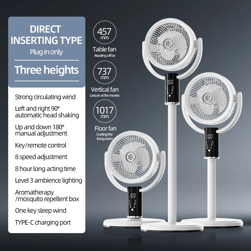 Floor Circulating Fan 6000 mAh Large Capacity Camping Fan With Remote Control Rechargeable Floor-standing Fan Adjustable Height