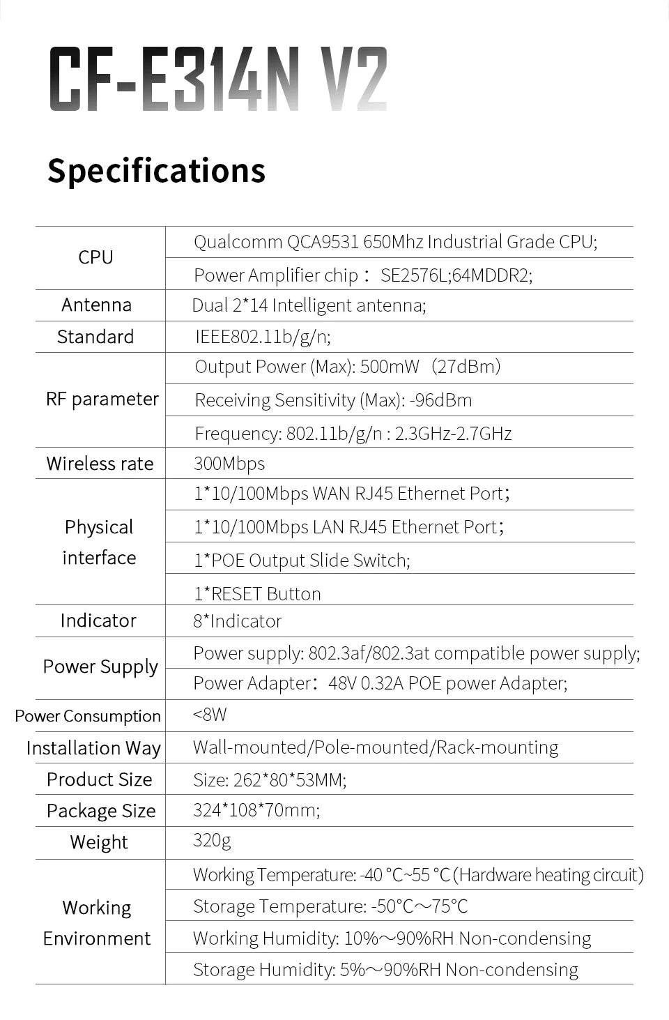 300Mbps Outdoor Bridge 2.4Ghz 15V/48V POE Power WIFI CPE 1-5KM Stable Transmission WiFi Repeater For Long Range IP Camera