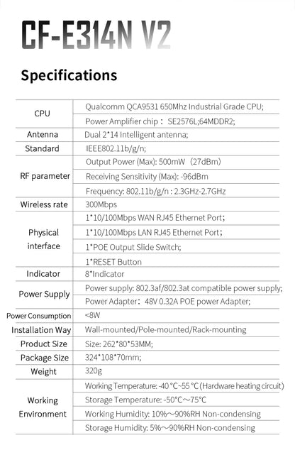 300Mbps Outdoor Bridge 2.4Ghz 15V/48V POE Power WIFI CPE 1-5KM Stable Transmission WiFi Repeater For Long Range IP Camera