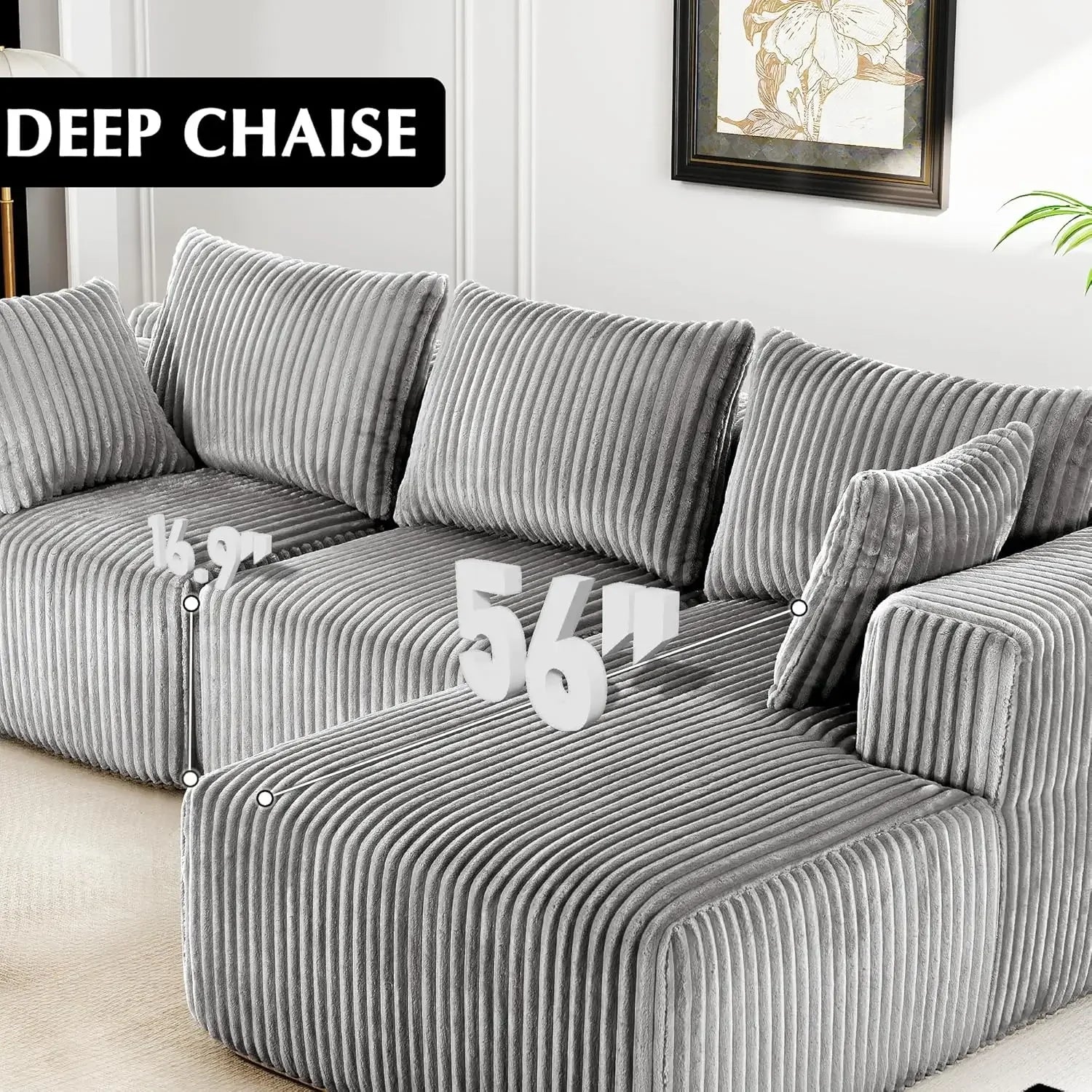 118" Compressed Sofa for Living Room L Shaped Boneless Couch, Modular Sectional Sofa, Sofa Bed Memory Foam Couches with Chaise