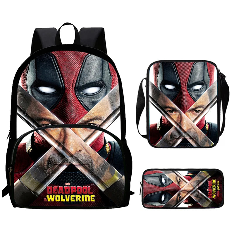Mochilas para niños de 3 piezas con dibujos animados de DEADPOOL y WOLVERINE, mochila para estudiantes, bolso de hombro, estuche para lápices, regalo perfecto para niños y niñas.