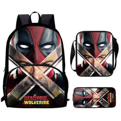 Mochilas para niños de 3 piezas con dibujos animados de DEADPOOL y WOLVERINE, mochila para estudiantes, bolso de hombro, estuche para lápices, regalo perfecto para niños y niñas.