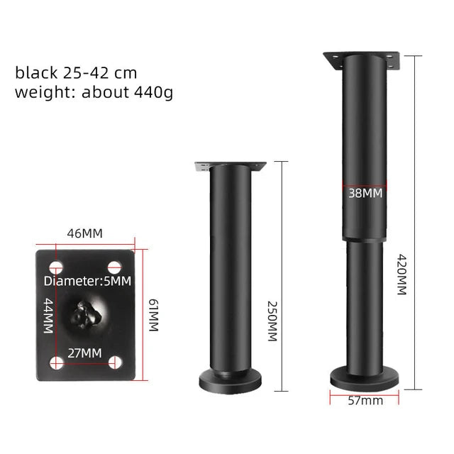 Adjustable Telescopic Bed Beam Support Legs, Square Support Legs, Extension Metal Sofa Feet, Bedroom and Office Furniture, High Quality, 1Pc 