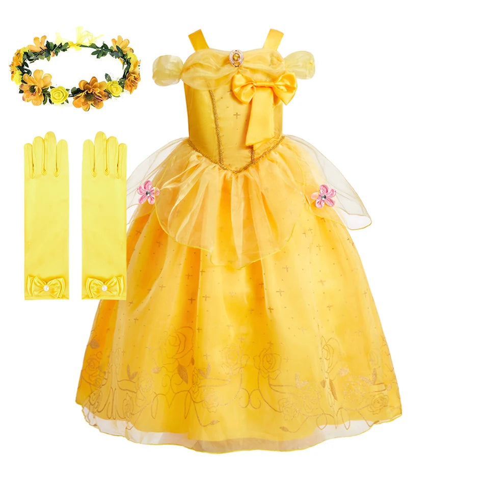 Girls Belle Dress Children Christmas Elegant Princess Costume Baby Summer Halloween Disguise Cosplay Party Fantasy 3-10 Years