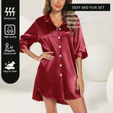 Women's Solid Color Half-Sleeve Single-Breasted Loose Nightshirt for Home Wear Sleepwear