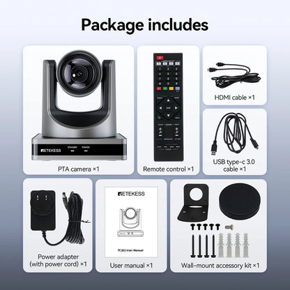 Retekess TC202 PTZ Conference Camera Double Zoom Lens USB3.0 HDMI 1080P/60FPS for Video Business Meeting Live Streaming Church