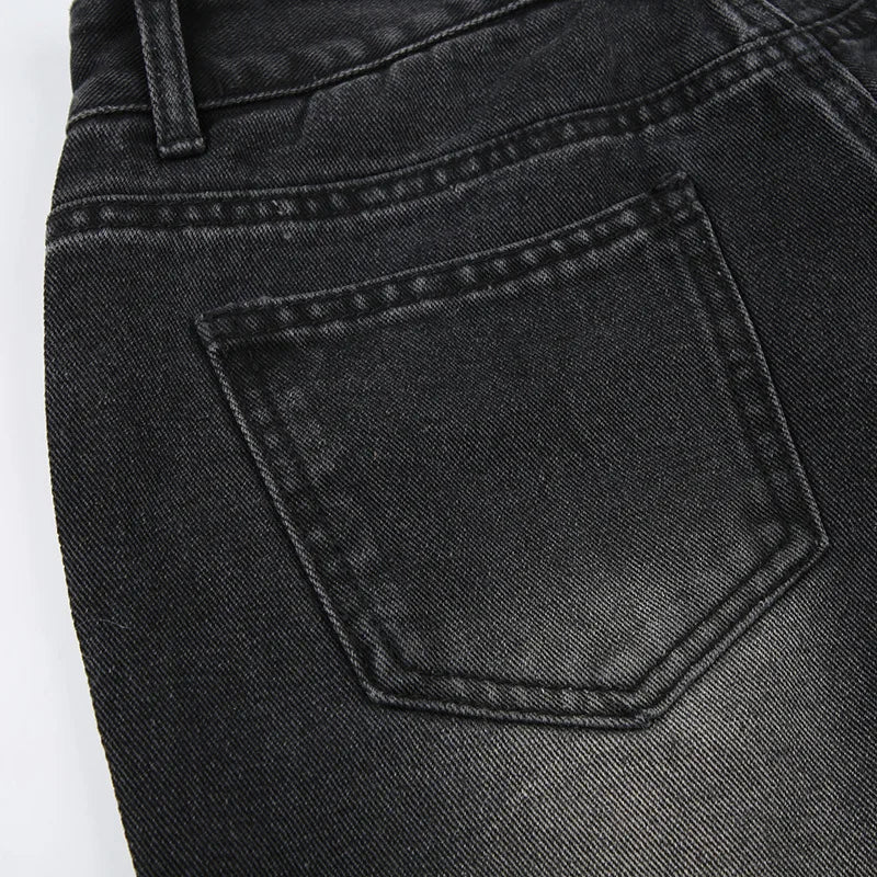 BKQU - Pantalones vaqueros rectos y holgados para mujer, cintura alta, pierna ancha, con diamantes de imitación, largos, moda urbana 2021, pantalones brillantes con diamantes