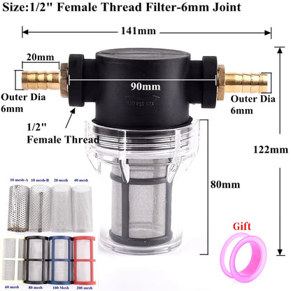 1/2" Rain Water Filter Agricultural Irrigation Garden Watering Filters Aquarium Water Tank Strainer 10~200 Mesh Copper Connector