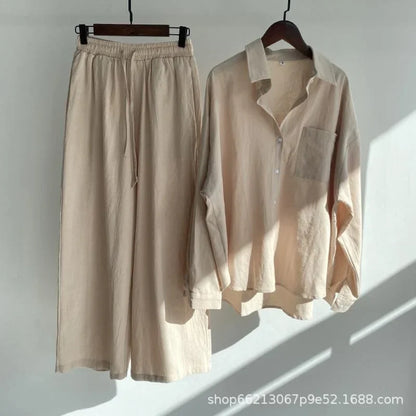 Plus size 2024 amazon mais vendido feminino vintage plus size algodão camisa de linho terno cintura alta solto ajuste calças 2 peça conjunto