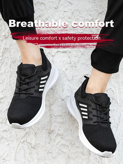Work Safety Shoes Men Lightweight Indestructible Work Sneakers Security Steel Toe Shoes Safety Protective Boots Black Size36-46