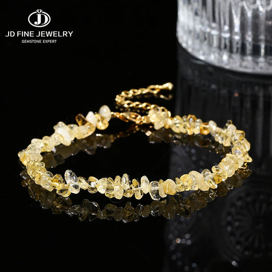Pulsera de cuarzo citrino natural JD con chip irregular para chakras, joyería de moda para mujer, curación Reiki, regalos de cumpleaños ajustables