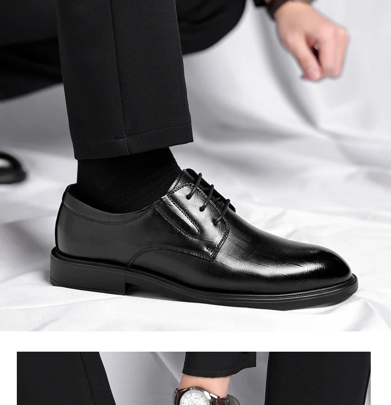 3/6/8 CM Elevator Shoes Men Dress Shoes Black Soft Leather Men Heighten Formal Shoes Casual Business Men Oxfords Suit Shoes