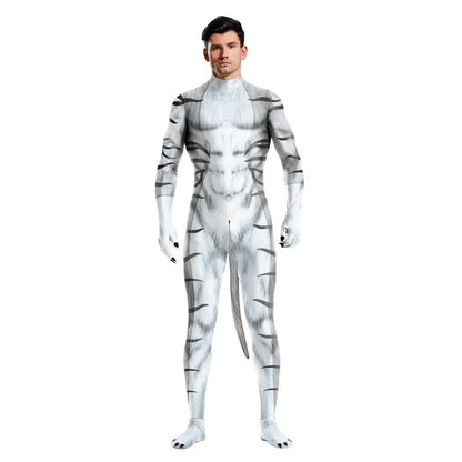 Zawaland Tiger Leopard Cheetah Petsuit for Men Animal Disguise Costume Crotch Zipper Zentai Halloween Carnival Full Bodysuits