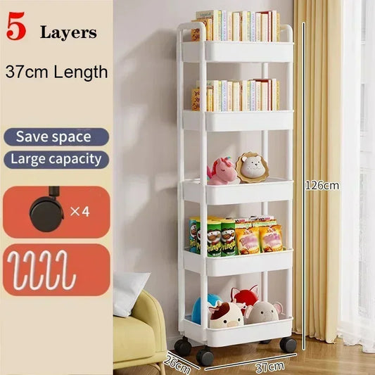 Mobile Bookshelf Trolley Household Kitchen Organizers and Storage Rack Home Bathroom Cart with Wheels Living Room Snacks Shelves