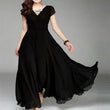 2026 Women's V Neck Short Sleeve Evening Party Dress Temperament Solid Colour Long Cocktail Chiffon High Waist Summer Dresses