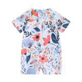 Traje de baño para niñas pequeñas, con protección contra erupciones, con cremallera, manga corta, estampado floral, para bebés