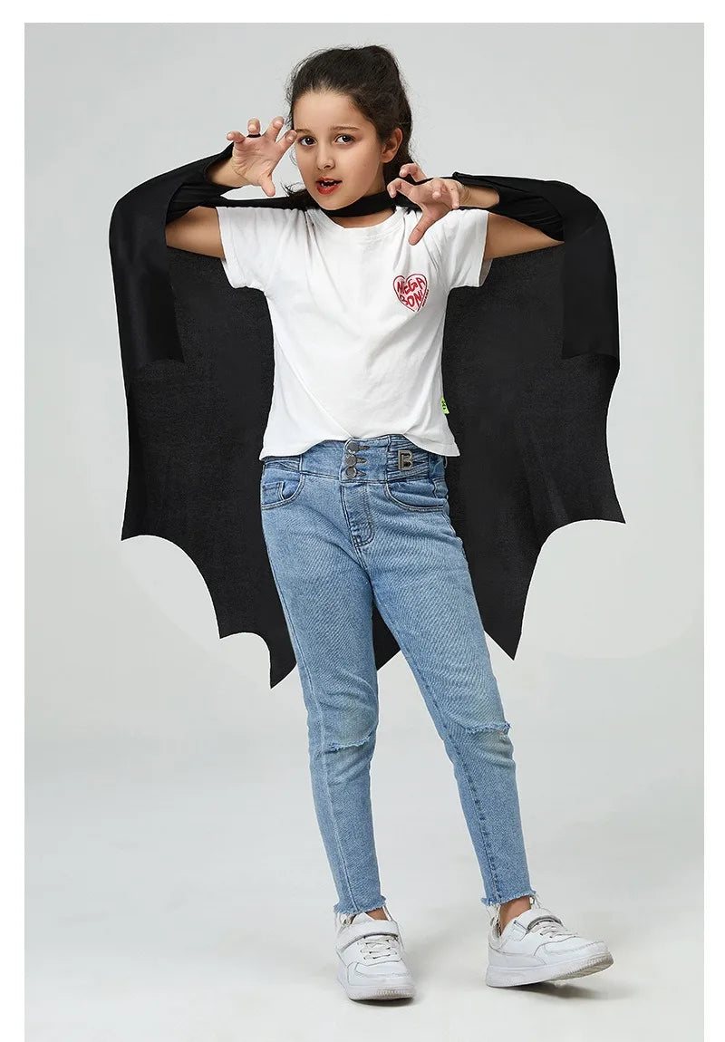 Deluxe Halloween Bat Cape Black Hairpin Mask Cape Costumes Carnival Party Children Unisex Cosplay Decorative Props