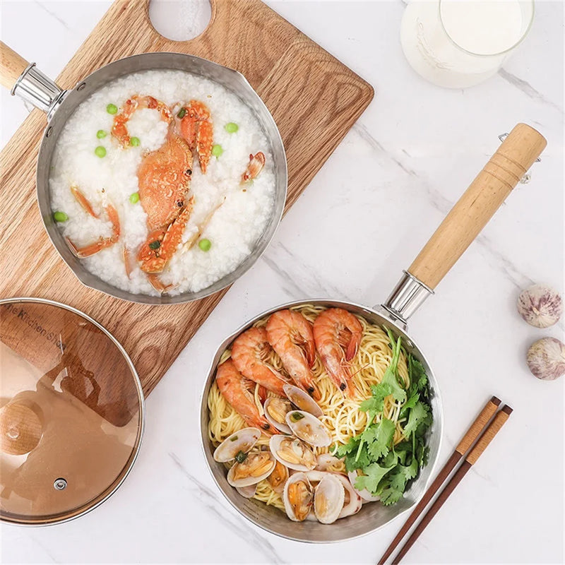 Stainless Steel Yukihira Pan Traditional Japanese Saucepan with Wooden Handle