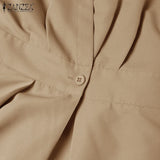Women Summer OL Work Dress ZANZEA Elegant Short Sleeve Office Sundress Casual Solid A Line Buttons Holiday Vestidos Kaftan Robe