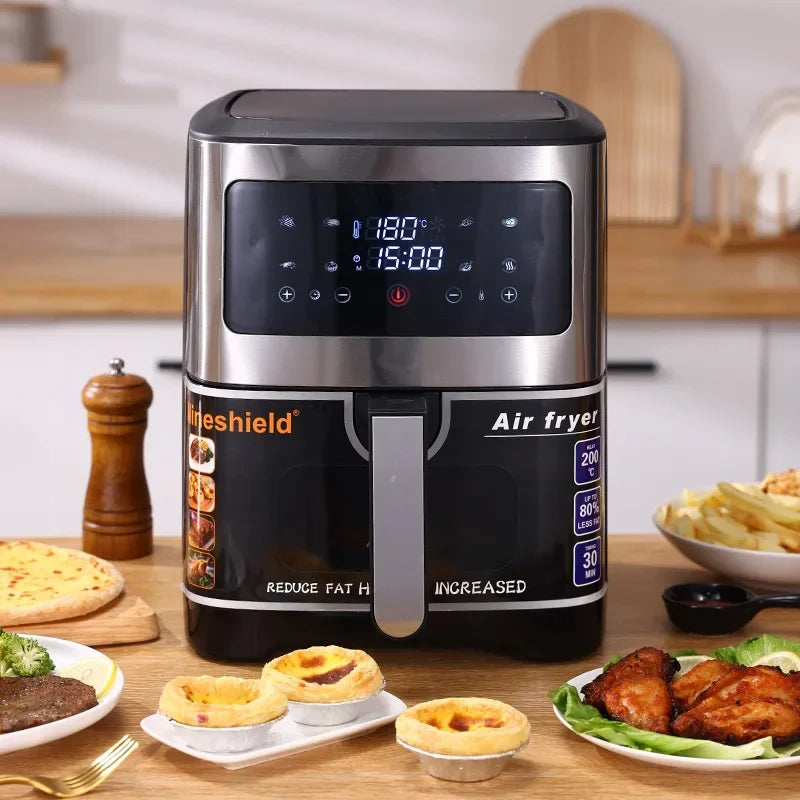 10.5L large capacity air fryer with visible window, stainless steel shell, intelligent touch version, household oil fryer 220V