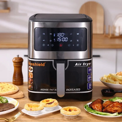 10.5L large capacity air fryer with visible window, stainless steel shell, intelligent touch version, household oil fryer 220V