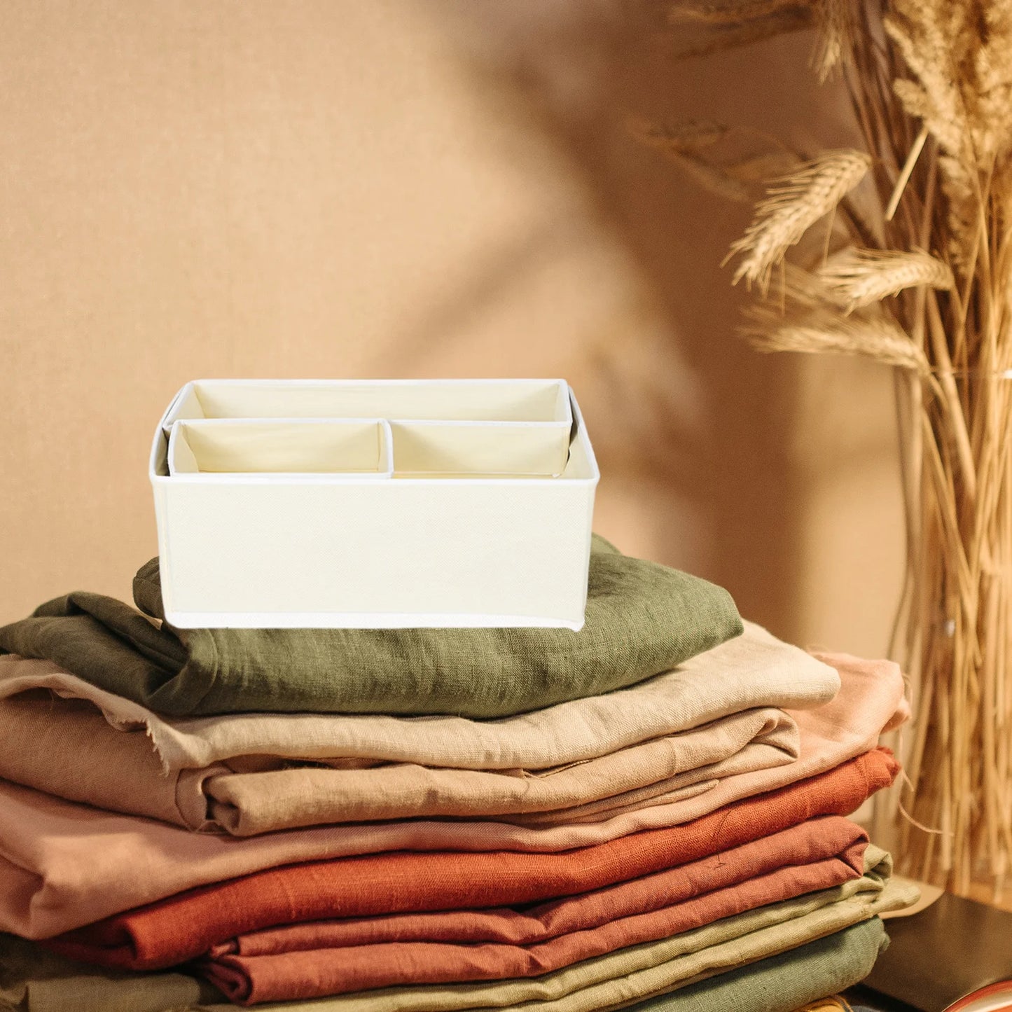 Caja de almacenamiento de 12 piezas para ropa interior, calcetines de bebé, organizador de cajones beige, divisor para decoración de guardería, divisores de tela no tejida para cambiador.