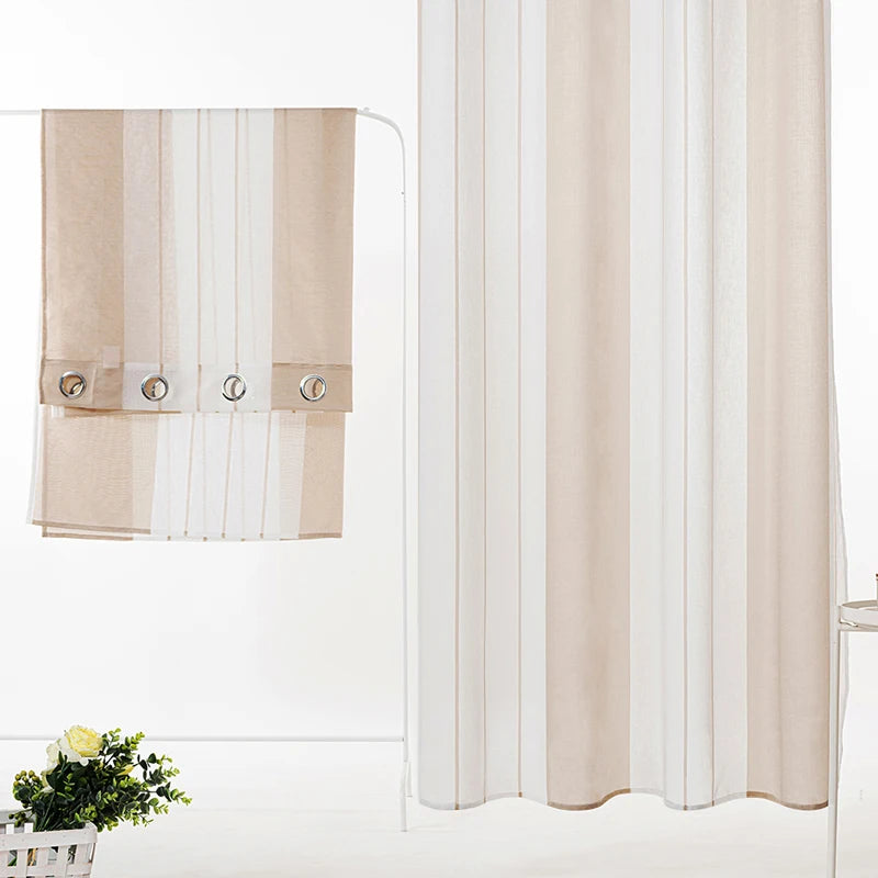 Broad Striped Sheer Curtains for Bedroom Living Room Beige Tulle Curtains for the Room Kitchen Window Treatments Drapes
