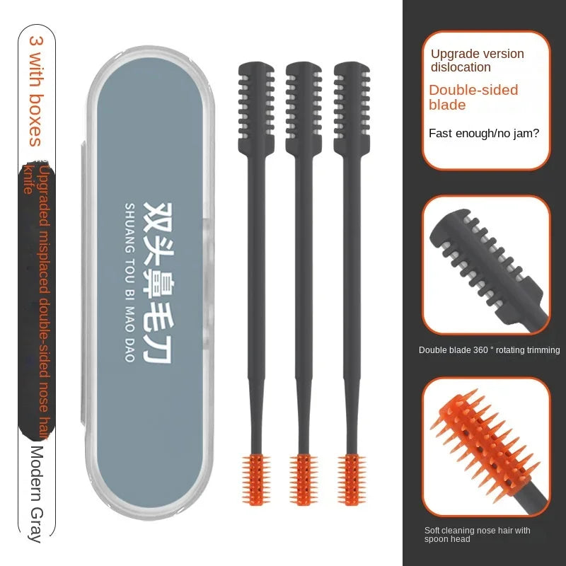 3pcs Portable Manual Nose Hair Trimmer Washable For Men And Women With Storage Box Waterproof Double Head Nose Hair Removal
