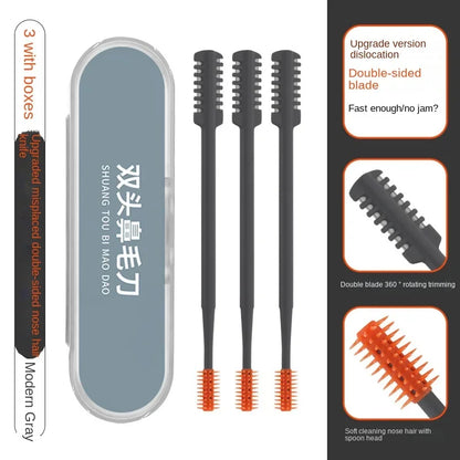 3pcs Portable Manual Nose Hair Trimmer Washable For Men And Women With Storage Box Waterproof Double Head Nose Hair Removal