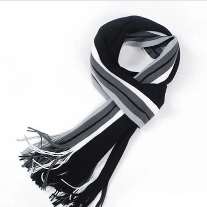 Bufandas clásicas de rayas para exteriores para hombre, bufanda de cachemira suave de punto a rayas, calentador de cuello con borlas largas, bufanda de invierno para hombre