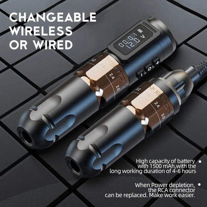 Máquina de tatuaje inalámbrica profesional Ambition MARS-U con pluma y trazo ajustable, cartucho de 2-4 mm, motor sin núcleo de 1800 mAh, para artistas del tatuaje