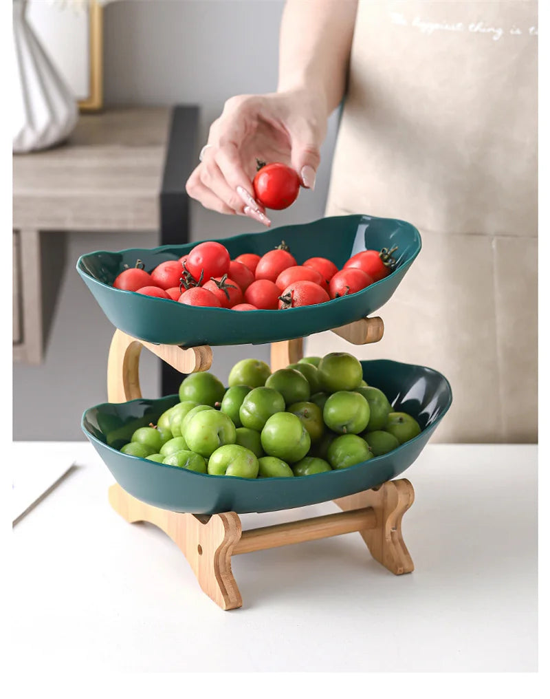 Three Layer Table Plates Dinnerware Wooden Kitchen Fruit Bowl with Floors Partitioned Dish Snack Candy Cake Stand Salad Bowl