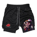 2 in 1 Performance Shorts Athletic Compression Shorts with Towel Loop Pockets Gym Workout Fitness Running Anime Print RL00107
