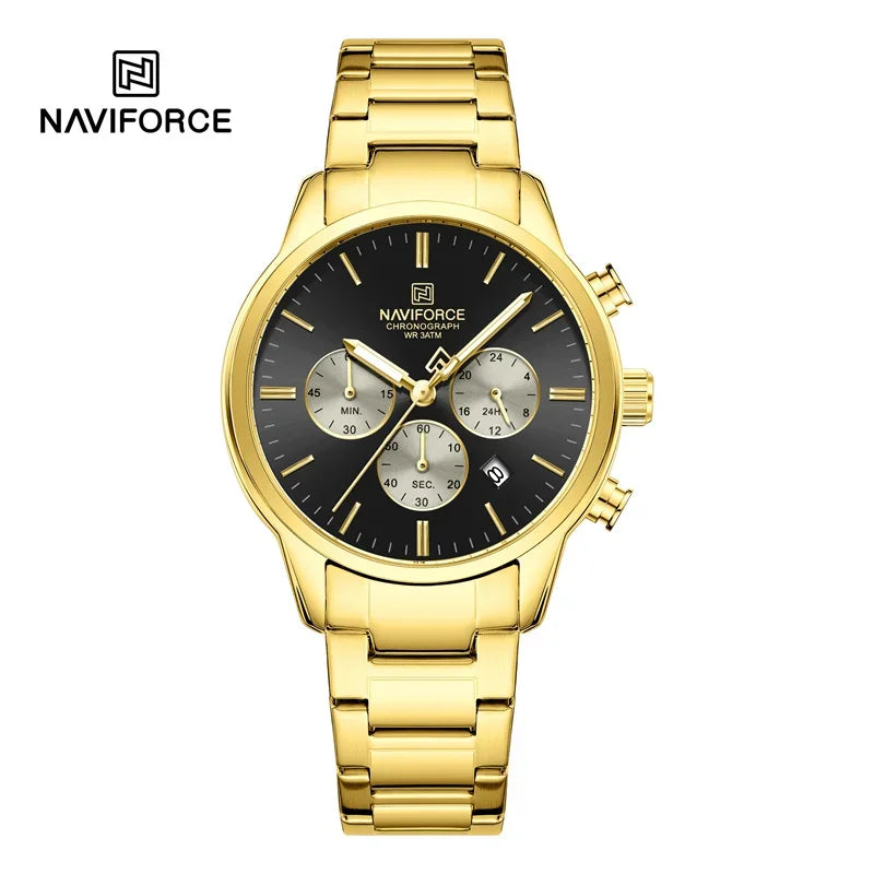 NAVIFORCE NF8076 Sports Watches for Men Stainless Steel Strap Quartz 3ATM Waterproof Shockproof New Fashionable Watch