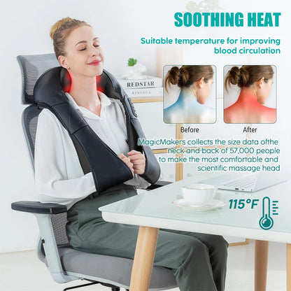 Masajeador Shiatsu de cuello y hombros, masajeador de espalda con calefacción en forma de U, almohada de masaje eléctrico de amasamiento profundo para cuello, cintura, piernas y cuerpo.