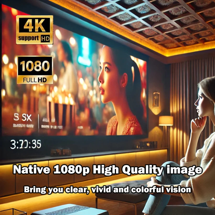 Projector 4K Native HD 1080P Dual Wifi6 Cinema Portable Projetor Built-in Android System suitable for home/outdoor/office