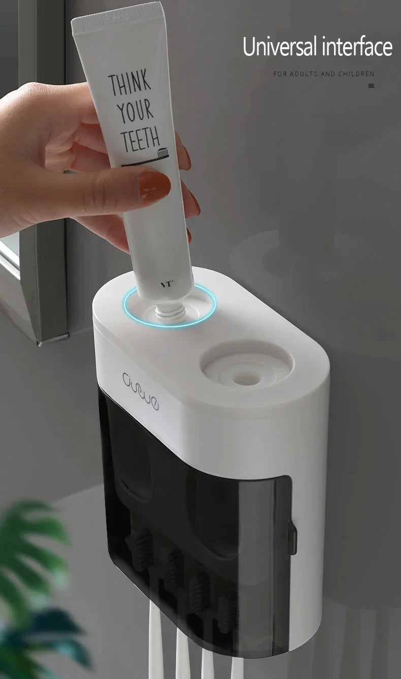 Exprimidor automático de pasta de dientes de pared, dispensador de pasta de dientes, soporte magnético para cepillos de dientes, estante para pasta de dientes, accesorios de baño