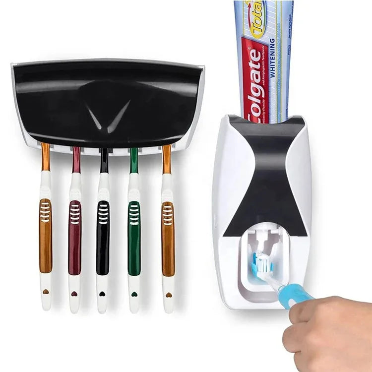 1 conjunto de suporte para escovas de dentes de fácil utilização com dispensador automático de pasta de dente e suporte de parede para escovas de dentes
